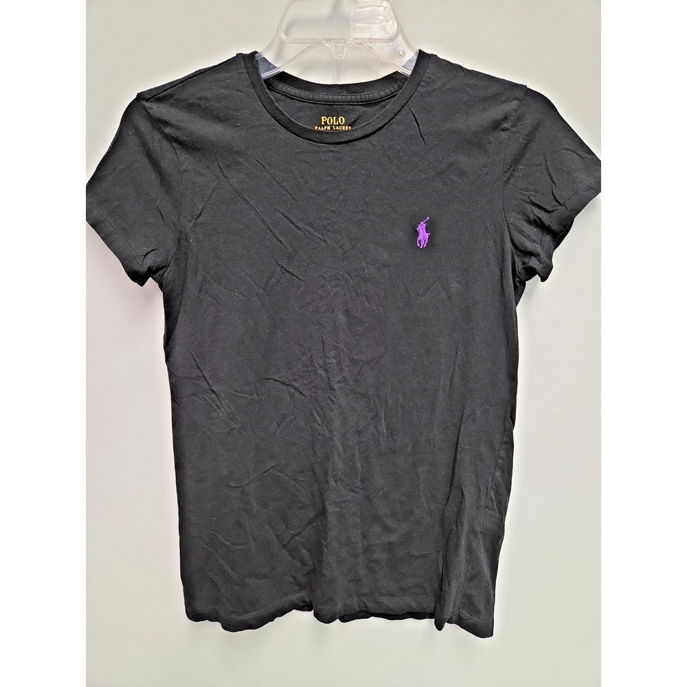 Polo Ralph Lauren Boys Size‎ Medium Black Short Sleeve T-shirt Purple Pony Logo